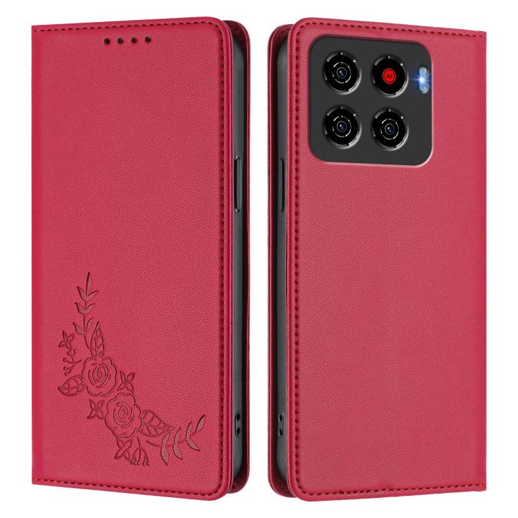 For ZTE Blade A56 Pro Peony Embossed Magnetic RFID Vegan Leather Phone Case
