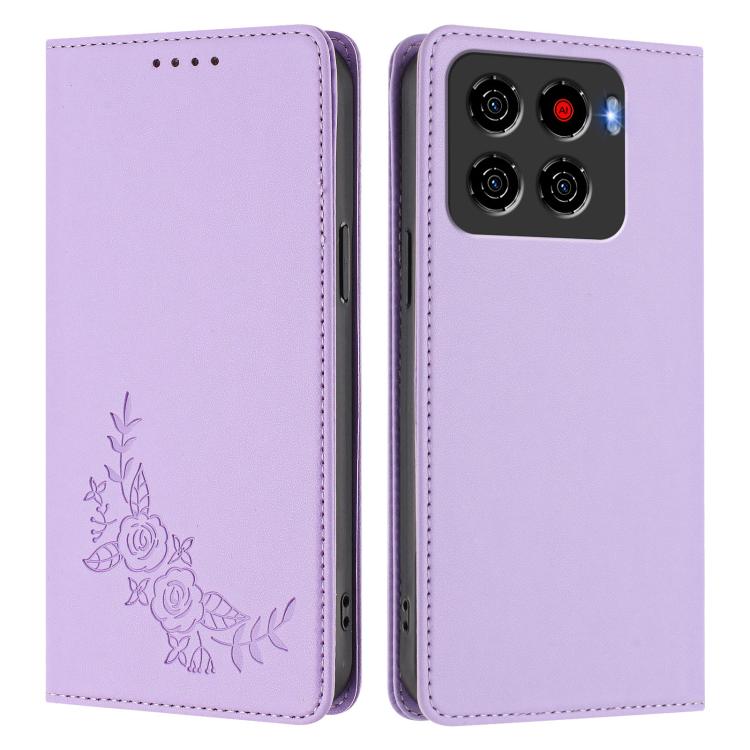 For ZTE Blade A56 Pro Peony Embossed Magnetic RFID Vegan Leather Phone Case