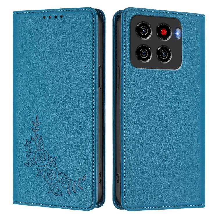For ZTE Blade A56 Pro Peony Embossed Magnetic RFID Vegan Leather Phone Case