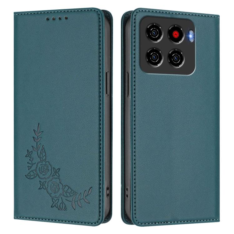 For ZTE Blade A56 Pro Peony Embossed Magnetic RFID Vegan Leather Phone Case
