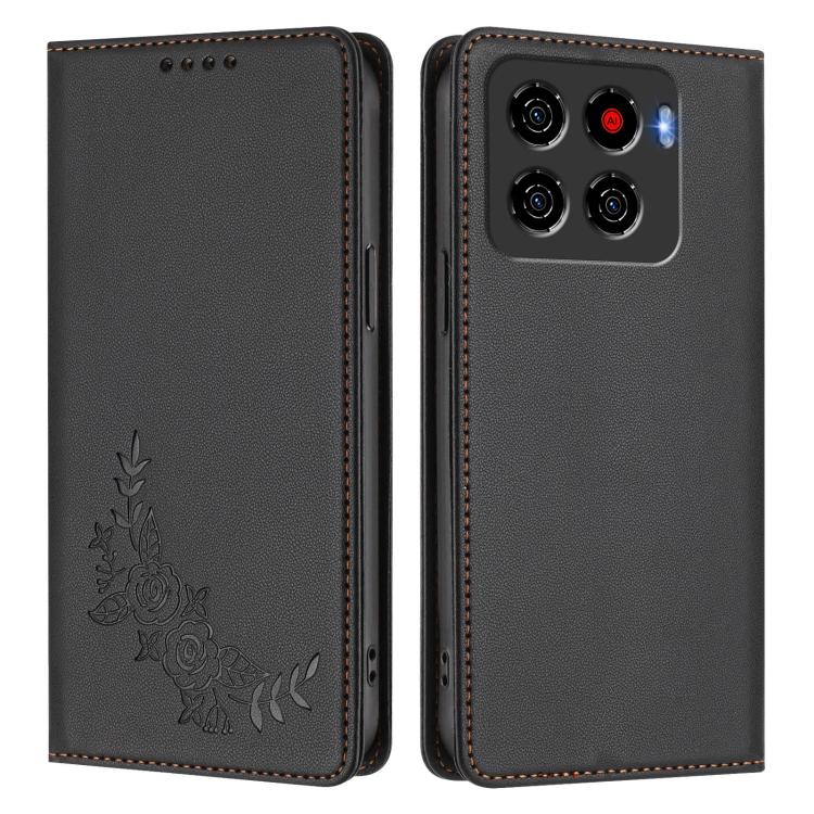 For ZTE Blade A56 Pro Peony Embossed Magnetic RFID Vegan Leather Phone Case