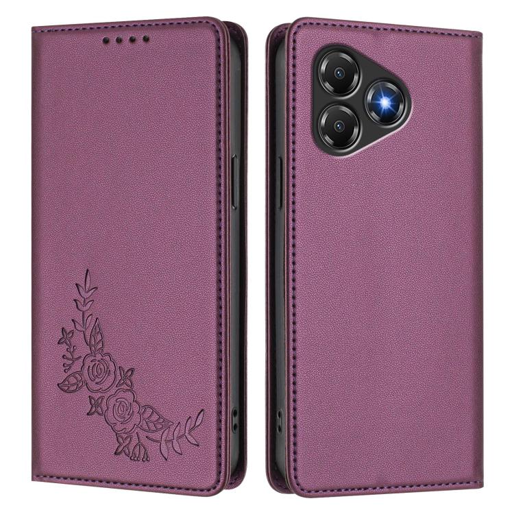 For ZTE Blade A36 4G Peony Embossed Magnetic RFID Vegan Leather Phone Case