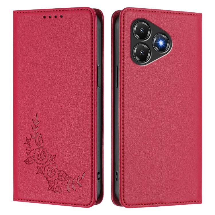 For ZTE Blade A36 4G Peony Embossed Magnetic RFID Vegan Leather Phone Case