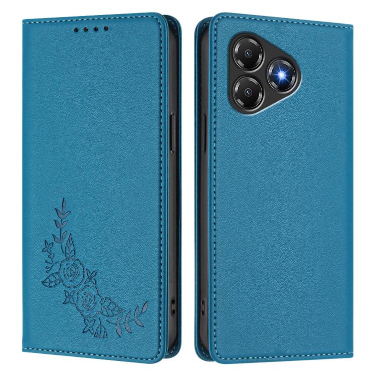 For ZTE Blade A36 4G Peony Embossed Magnetic RFID Vegan Leather Phone Case
