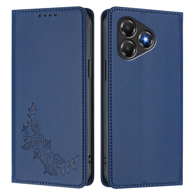 For ZTE Blade A36 4G Peony Embossed Magnetic RFID Vegan Leather Phone Case