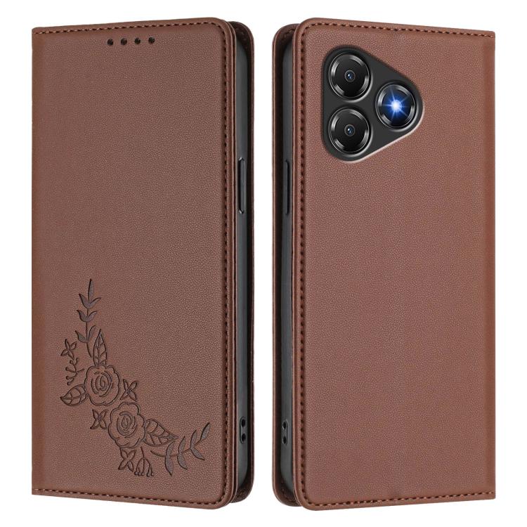 For ZTE Blade A36 4G Peony Embossed Magnetic RFID Vegan Leather Phone Case