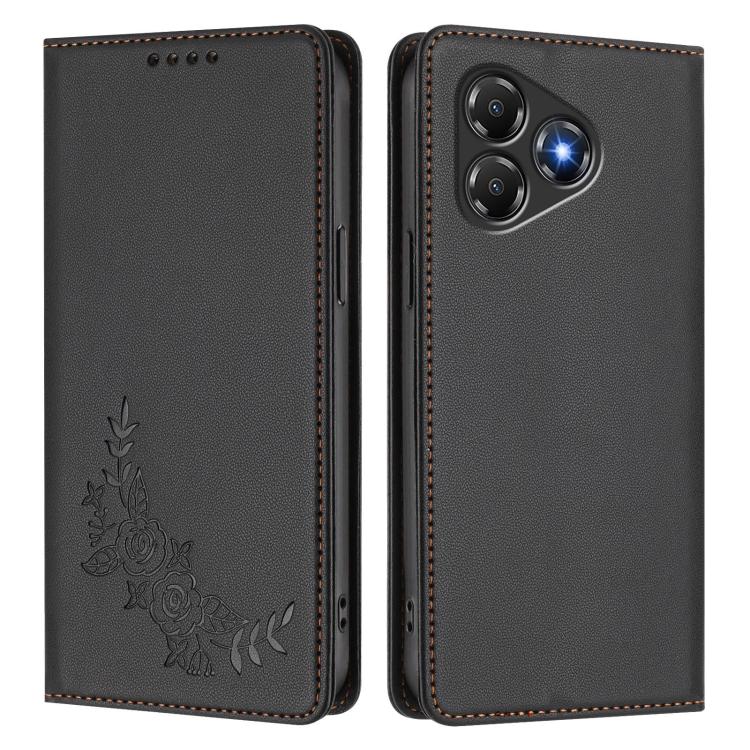 For ZTE Blade A36 4G Peony Embossed Magnetic RFID Vegan Leather Phone Case