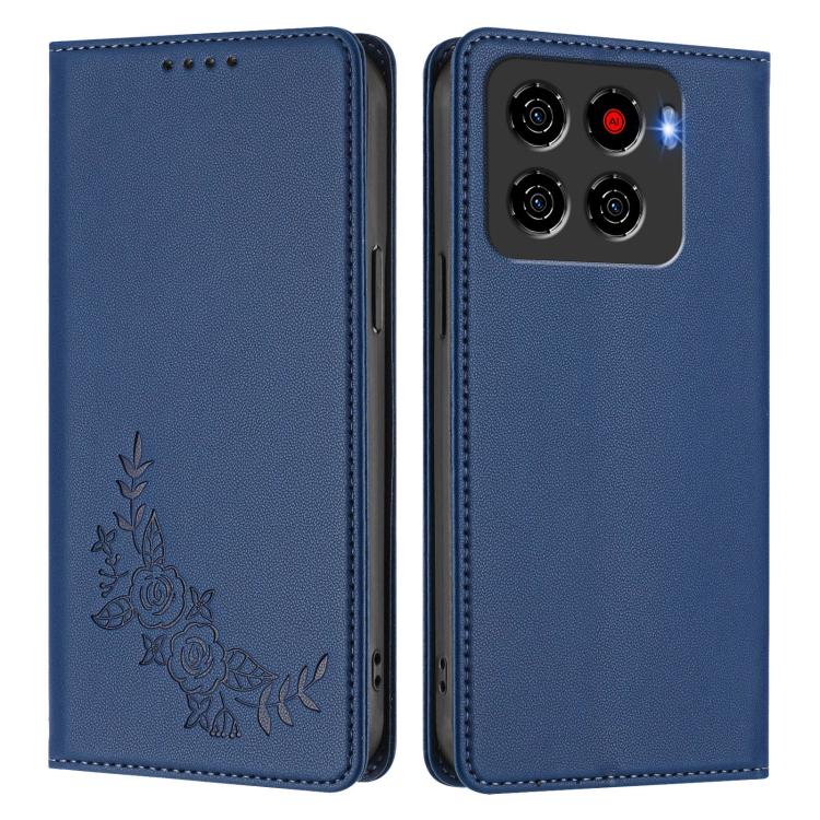 For ZTE Blade A56 4G Peony Embossed Magnetic RFID Vegan Leather Phone Case