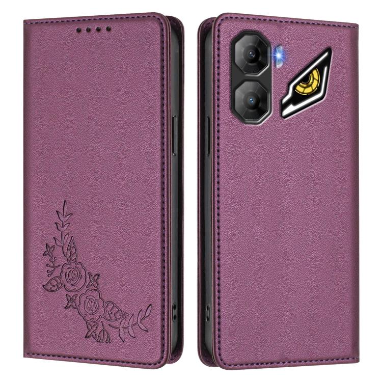 For ZTE nubia Neo 3 Peony Embossed Magnetic RFID Vegan Leather Phone Case