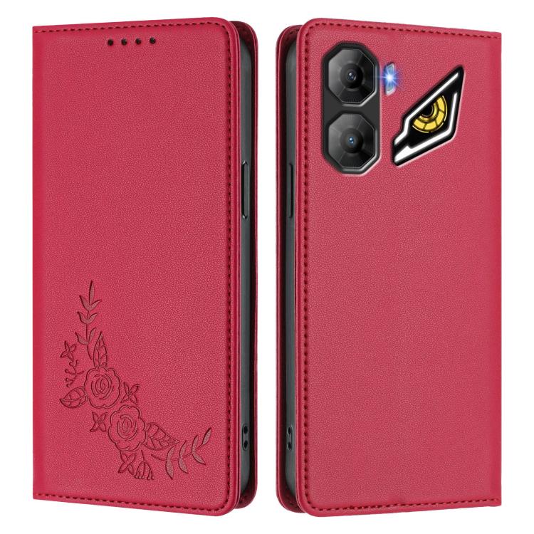 For ZTE nubia Neo 3 Peony Embossed Magnetic RFID Vegan Leather Phone Case