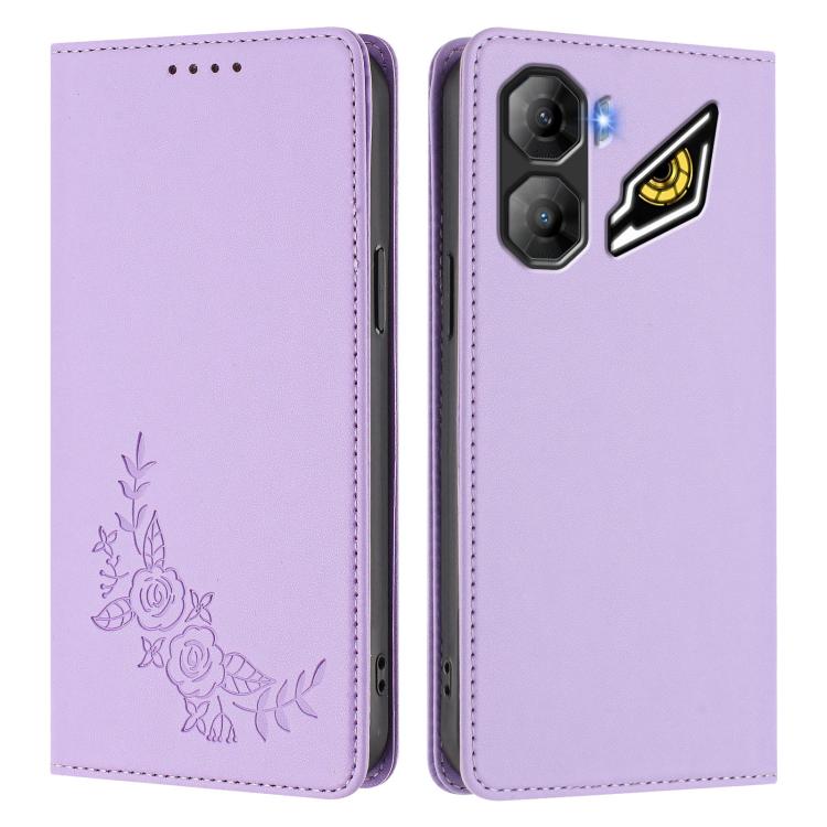 For ZTE nubia Neo 3 Peony Embossed Magnetic RFID Vegan Leather Phone Case