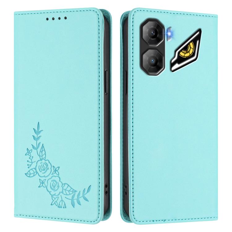 For ZTE nubia Neo 3 Peony Embossed Magnetic RFID Vegan Leather Phone Case