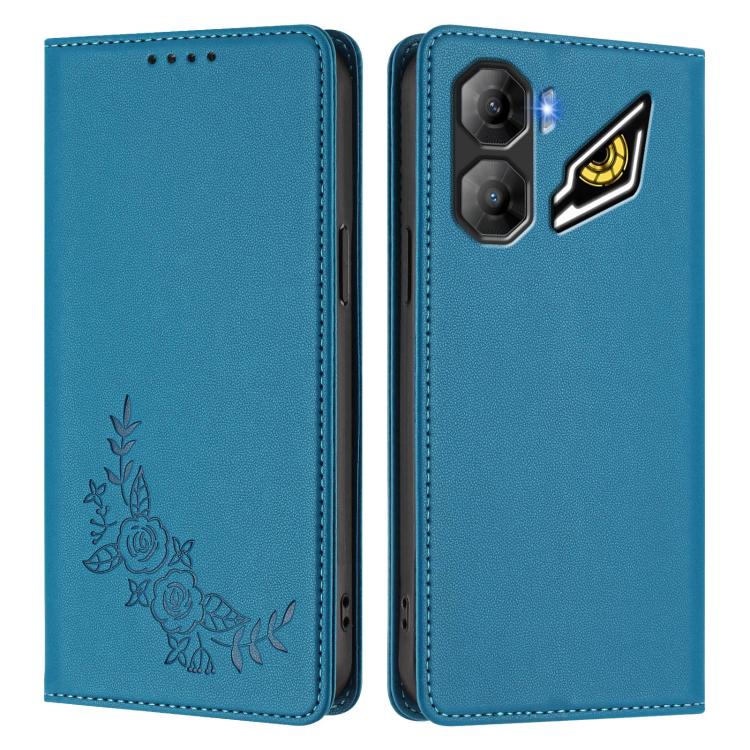 For ZTE nubia Neo 3 Peony Embossed Magnetic RFID Vegan Leather Phone Case