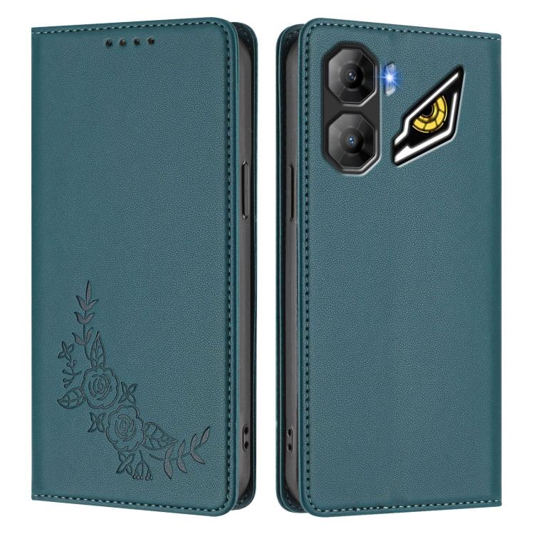 For ZTE nubia Neo 3 Peony Embossed Magnetic RFID Vegan Leather Phone Case