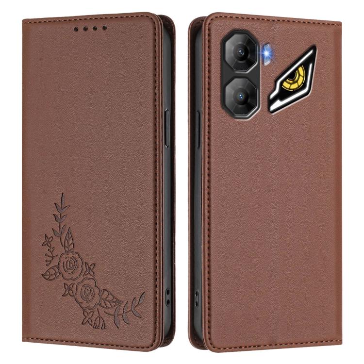 For ZTE nubia Neo 3 Peony Embossed Magnetic RFID Vegan Leather Phone Case