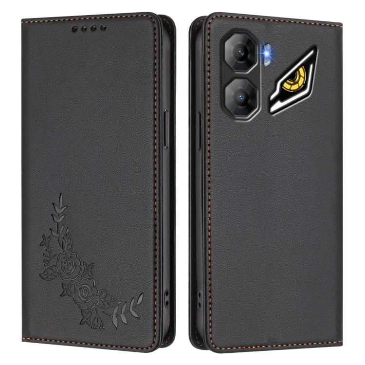 For ZTE nubia Neo 3 Peony Embossed Magnetic RFID Vegan Leather Phone Case