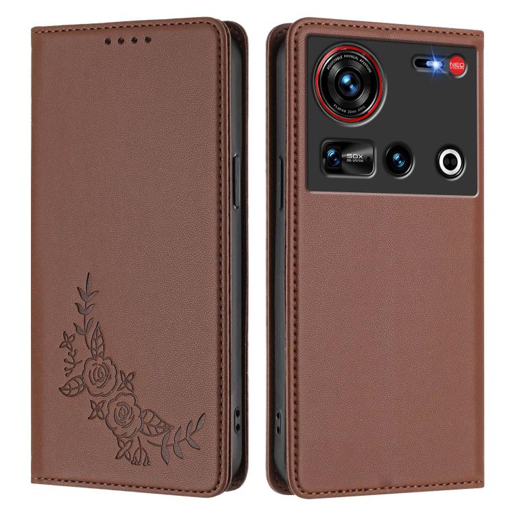 For ZTE nubia Z70 Ultra / Z70S Ultra Peony Embossed Magnetic RFID Vegan Leather Phone Case