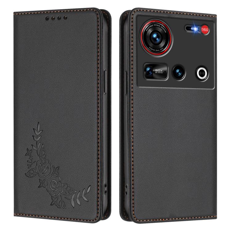 For ZTE nubia Z70 Ultra / Z70S Ultra Peony Embossed Magnetic RFID Vegan Leather Phone Case