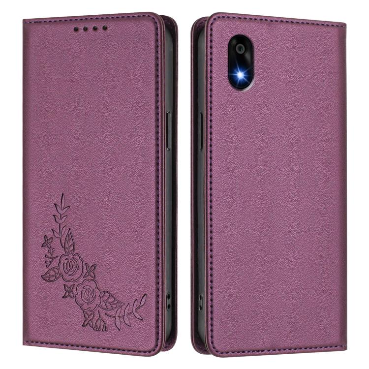 For ZTE Kantan Sumaho 4 A402ZT Peony Embossed Magnetic RFID Vegan Leather Phone Case