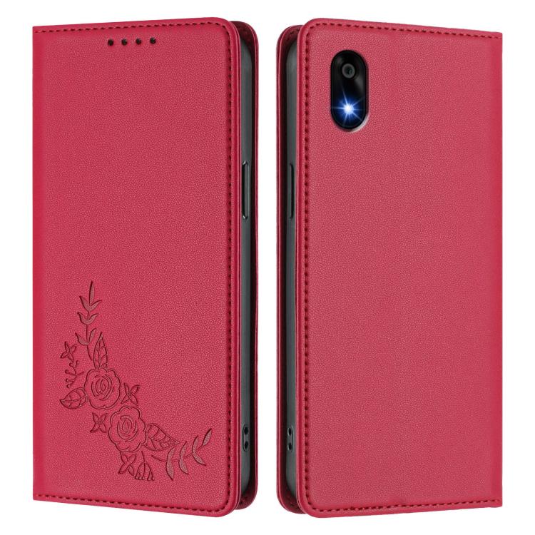 For ZTE Kantan Sumaho 4 A402ZT Peony Embossed Magnetic RFID Vegan Leather Phone Case