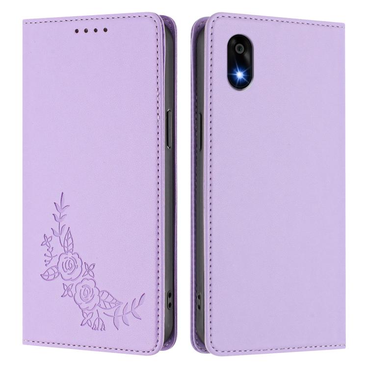 For ZTE Kantan Sumaho 4 A402ZT Peony Embossed Magnetic RFID Vegan Leather Phone Case