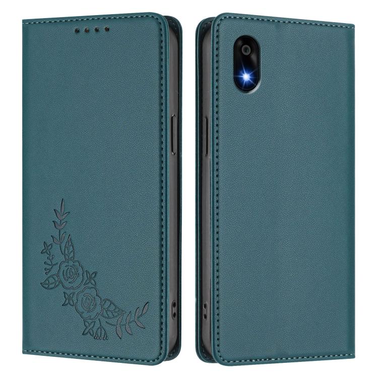 For ZTE Kantan Sumaho 4 A402ZT Peony Embossed Magnetic RFID Vegan Leather Phone Case