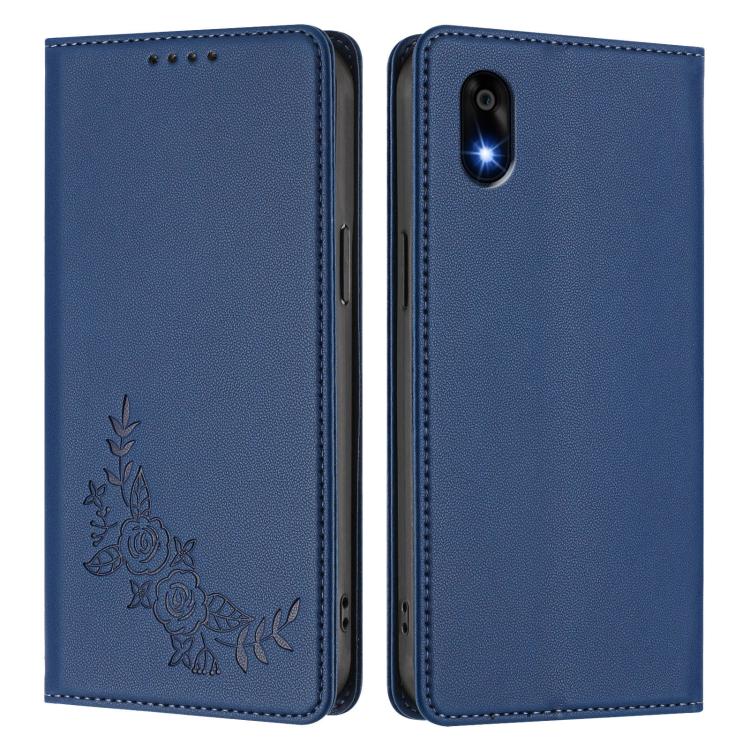 For ZTE Kantan Sumaho 4 A402ZT Peony Embossed Magnetic RFID Vegan Leather Phone Case