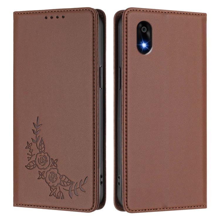 For ZTE Kantan Sumaho 4 A402ZT Peony Embossed Magnetic RFID Vegan Leather Phone Case
