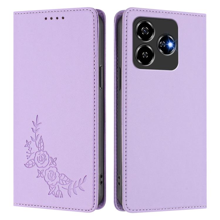 For ZTE Blade V60 4G / Axon 60 4G Peony Embossed Magnetic RFID Vegan Leather Phone Case