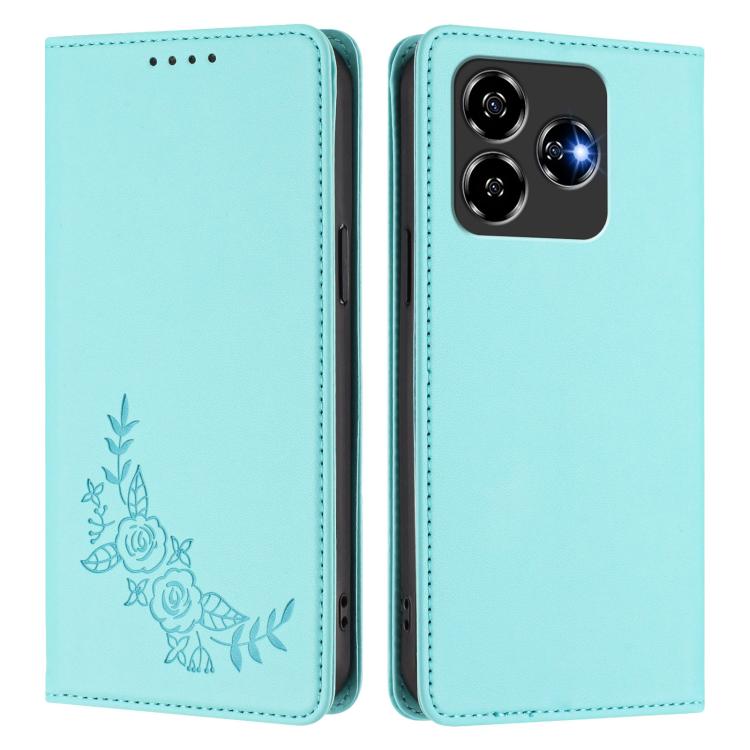 For ZTE Blade V60 4G / Axon 60 4G Peony Embossed Magnetic RFID Vegan Leather Phone Case