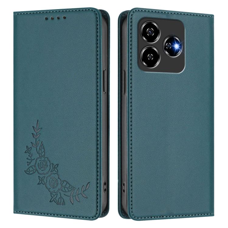 For ZTE Blade V60 4G / Axon 60 4G Peony Embossed Magnetic RFID Vegan Leather Phone Case