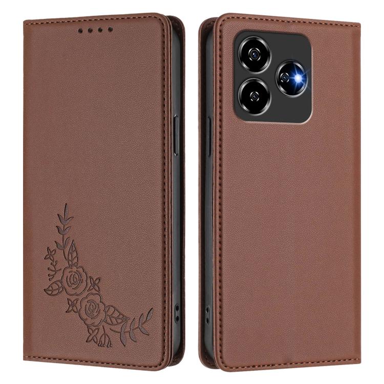 For ZTE Blade V60 4G / Axon 60 4G Peony Embossed Magnetic RFID Vegan Leather Phone Case