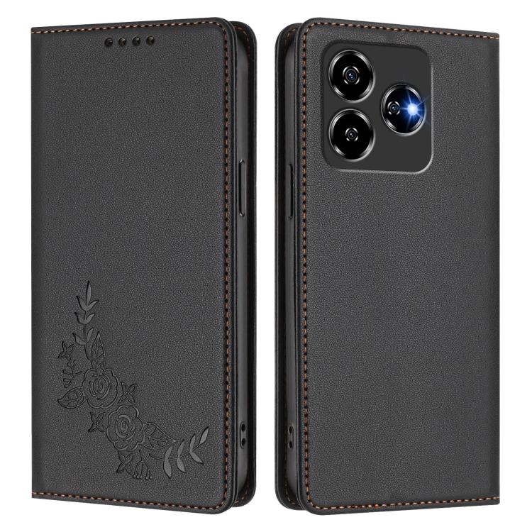 For ZTE Blade V60 4G / Axon 60 4G Peony Embossed Magnetic RFID Vegan Leather Phone Case