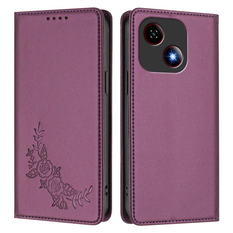For ZTE Blade A35e 4G Peony Embossed Magnetic RFID Vegan Leather Phone Case