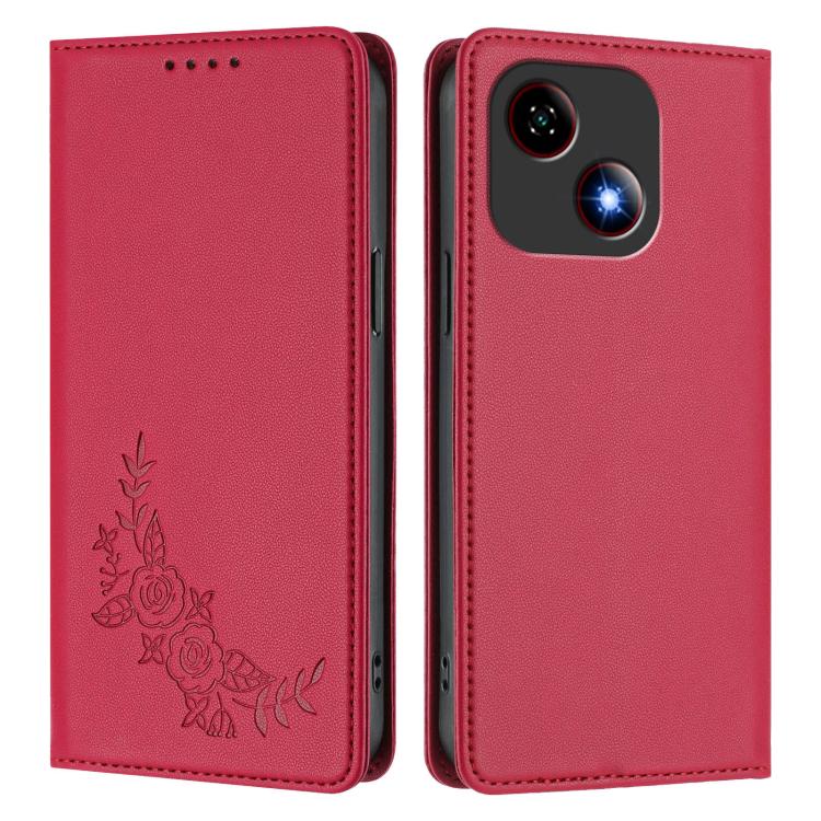 For ZTE Blade A35e 4G Peony Embossed Magnetic RFID Vegan Leather Phone Case