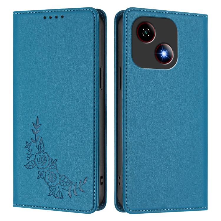 For ZTE Blade A35e 4G Peony Embossed Magnetic RFID Vegan Leather Phone Case