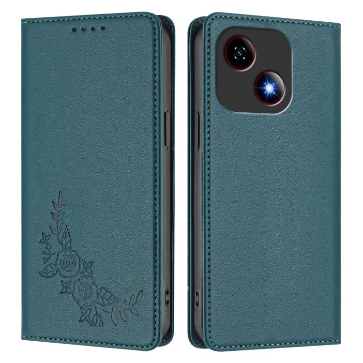 For ZTE Blade A35e 4G Peony Embossed Magnetic RFID Vegan Leather Phone Case