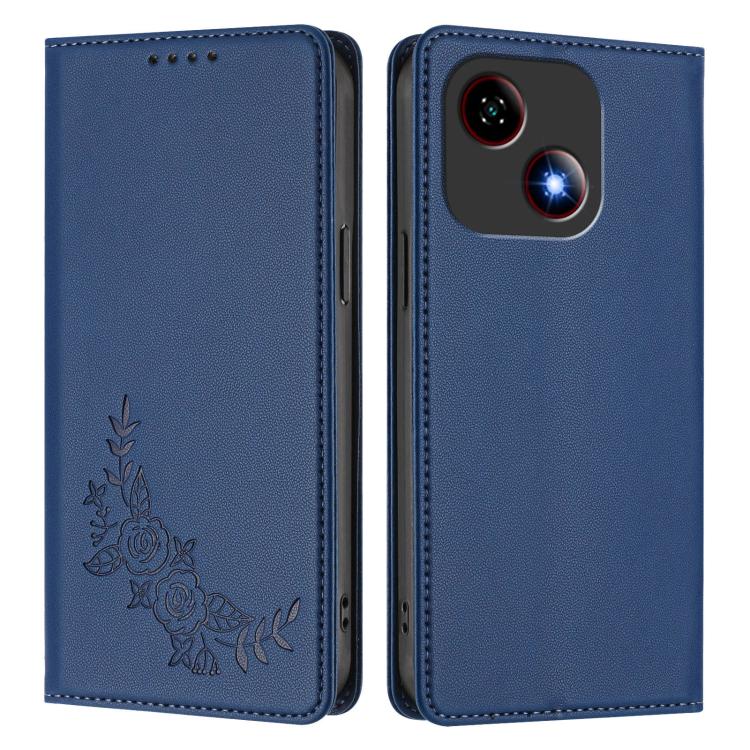 For ZTE Blade A35e 4G Peony Embossed Magnetic RFID Vegan Leather Phone Case