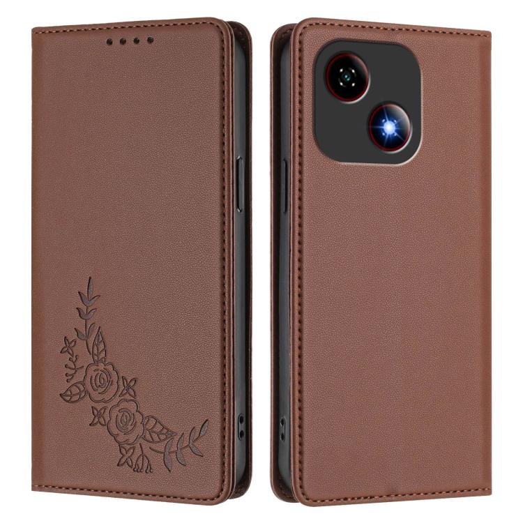 For ZTE Blade A35e 4G Peony Embossed Magnetic RFID Vegan Leather Phone Case