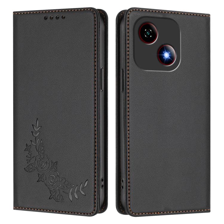 For ZTE Blade A35e 4G Peony Embossed Magnetic RFID Vegan Leather Phone Case