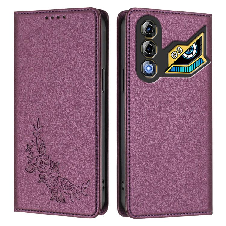 For ZTE nubia Neo 3 GT 5G Peony Embossed Magnetic RFID Vegan Leather Phone Case