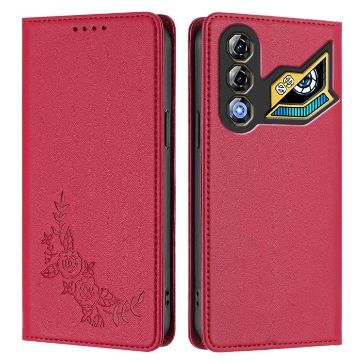 For ZTE nubia Neo 3 GT 5G Peony Embossed Magnetic RFID Vegan Leather Phone Case