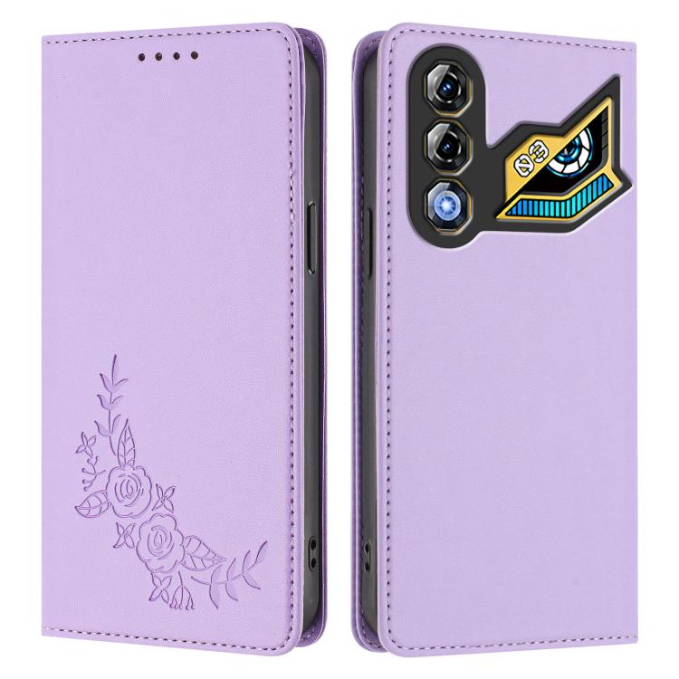 For ZTE nubia Neo 3 GT 5G Peony Embossed Magnetic RFID Vegan Leather Phone Case