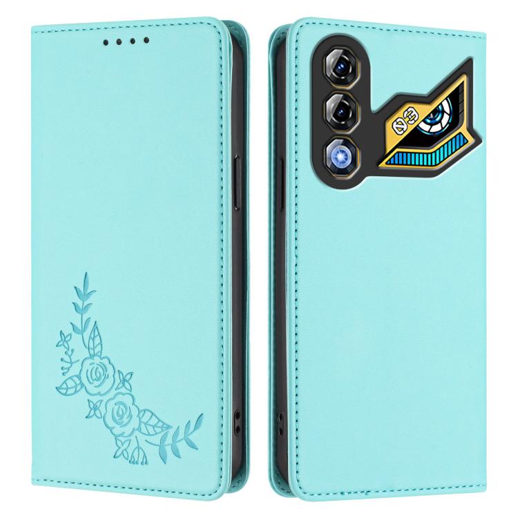 For ZTE nubia Neo 3 GT 5G Peony Embossed Magnetic RFID Vegan Leather Phone Case