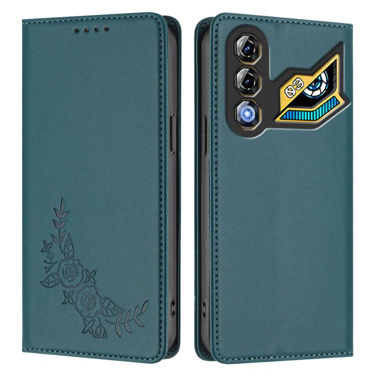 For ZTE nubia Neo 3 GT 5G Peony Embossed Magnetic RFID Vegan Leather Phone Case