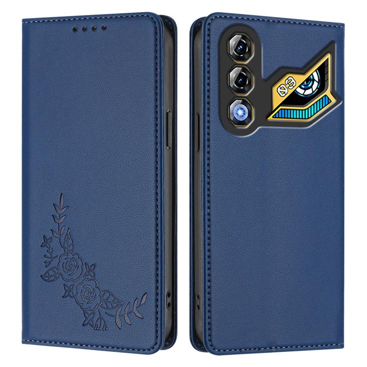 For ZTE nubia Neo 3 GT 5G Peony Embossed Magnetic RFID Vegan Leather Phone Case