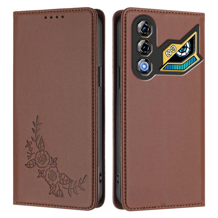 For ZTE nubia Neo 3 GT 5G Peony Embossed Magnetic RFID Vegan Leather Phone Case