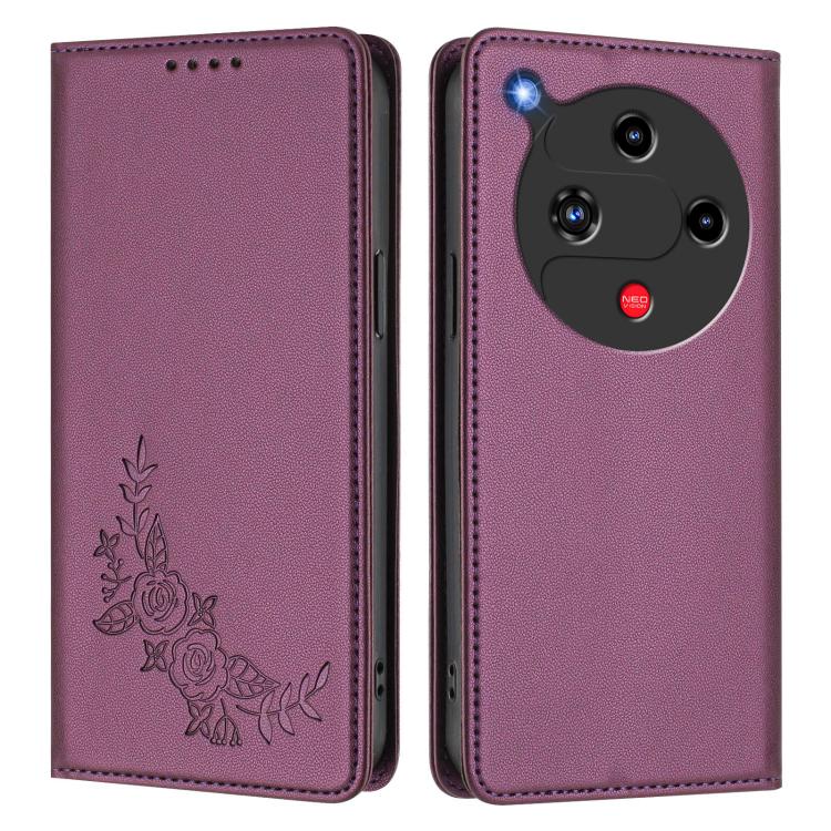 For ZTE nubia Focus 2 5G Peony Embossed Magnetic RFID Vegan Leather Phone Case