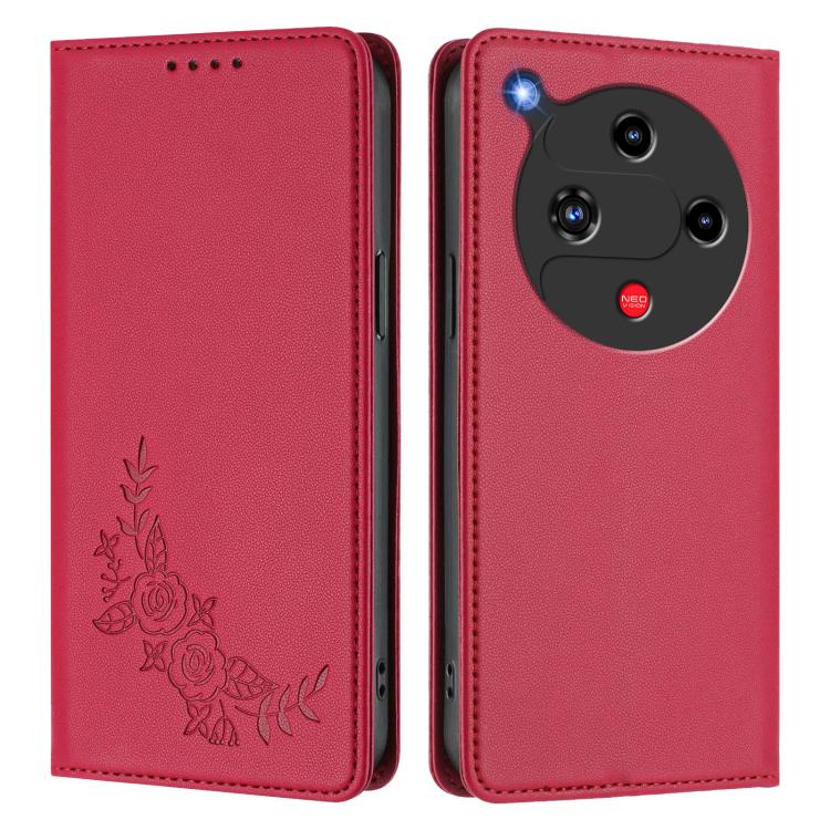For ZTE nubia Focus 2 5G Peony Embossed Magnetic RFID Vegan Leather Phone Case
