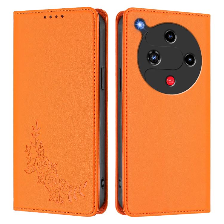 For ZTE nubia Focus 2 5G Peony Embossed Magnetic RFID Vegan Leather Phone Case